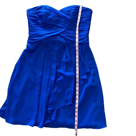 DAVID'S BRIDAL Royal Blue Short Crinkle Chiffon Dress with Front Cascade 10 - Picture 12 of 14